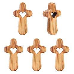 Перу 5шт. деревянный крест с украшениями в виде сердечек, ручной деревянный крест, церковные пасхальные принадлежности, Перу, 63x37.5x13 мм