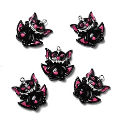 Черный Подвески из непрозрачной смолы на Хэллоуин, с платиновыми тоновыми железными петлями, летучая мышь, чёрные, 29x27x8 мм, отверстие : 2 мм