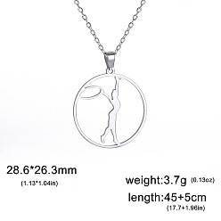 Stainless Steel Color 304 Stainless Steel Sport Gymnastics Outline Pendant Necklaces for Women, Tarnish Free, Stainless Steel Color, 17.72 inch(45cm)