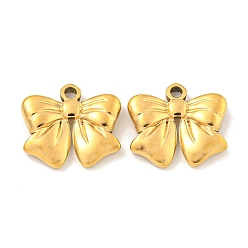Настоящее золото 18K Ионное покрытие (ip) 304 брелоки из нержавеющей стали, очарование бантом, реальный 18 k позолоченный, 13x14.5x3 мм, отверстие : 1.6 мм