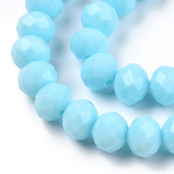 Light Sky Blue Opaque Solid Color Glass Beads Strands, Faceted, Rondelle, Light Cyan, 8x6mm, Hole: 1mm, about 72pcs/strand, 16.14 inch(41cm)