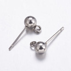 Нержавеющая Сталь Цвет Не тускнеет 304 фурнитура для сережек-гвоздиков из нержавеющей стали, с петлей, цвет нержавеющей стали, 8x5 мм, отверстие : 2 мм, штифты : 0.8 мм