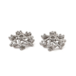 Платина Колпачки для бусин из прозрачного кубического циркония из латуни, цветок, платина, 10x9.5x2.5 мм, отверстие : 1.2 мм