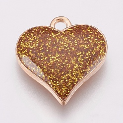 Золотистый Цинк подвески эмали сплава, с блестками, сердце, золотые, 17x15.5x3 мм, отверстие : 1.5 мм