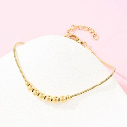 Золотой 201 стальные круглые браслеты из бусин, 304 женские браслеты-змейки из нержавеющей стали, ионное покрытие (ip), долговечный, золотые, 6.61 дюйм (16.8 см)