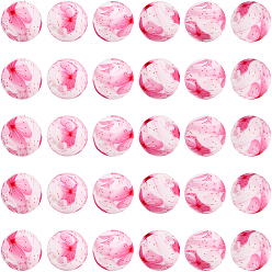 Pink 30 шт. круглых силиконовых бусин с цветочным узором, розовые, 15 мм, отверстие : 2 мм