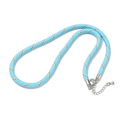 Sky Blue Ployester Core-Wrapped Round Cord Necklace Making, with Brass Finding, Platinum, Sky Blue, 17.72x0.18 inch(45x0.45cm)