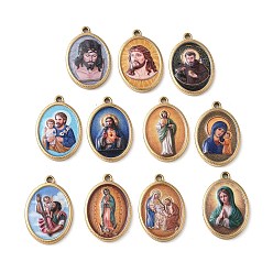 Настоящее золото 18K 304 Подвески из нержавеющей стали с религиозным принтом, овальные подвески с изображением человека, ионное покрытие (ip), реальный 18 k позолоченный, 23.5x16x3 мм, отверстие : 1.8 мм