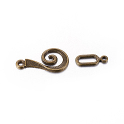 Antique Bronze Tibetan Style Alloy Hook Clasps, For Leather Cord Bracelets Making, Vortex, Lead Free and Cadmium Free, Antique Bronze, Vortex: 26x13mm, Bar: 16.5mm, Hole: 3.5mm