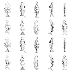 Античное Серебро 100шт 10 стили подвески из сплава в тибетском стиле, без кадмия и без свинца, овальный с рыбой, античное серебро, 16~35.5x5~14x1~2 мм, отверстие : 1.4 мм, 10 шт / стиль