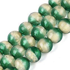 Medium Sea Green Handmade Lampwork with Gold Powder Beads Strands, Round, Medium Sea Green, 10~11mm, Hole: 1~1.4mm, about 40pcs/strand, 15.35~15.55 inch(39~39.5cm)