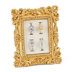 Золотистый 4-рамка для фотографий с прорезями, органайзер для колец из смолы с хлопковым и льняным паспарту и железной подставкой, фото реквизит, прямоугольные, золотые, 8.2x10x2.35 см