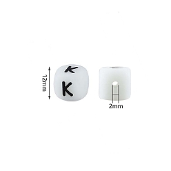 Letter K 20шт. светящиеся кубические буквы силиконовые бусины 12x12x12мм квадратные кубики алфавита бусины с 2мм отверстием распорка свободные бусины буквы для изготовления ювелирных изделий браслета ожерелья, letter.k, 12 мм, отверстие : 2 мм