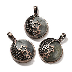 Лабрадорита Природные подвески лабрадорита, с латунной фурнитурой , плоско-круглые, 26.5x23x9 мм, отверстие : 8x5 мм