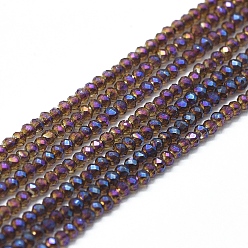 Индиго Стеклянные бусины с гальваническим покрытием , с полным покрытием цвета радуги, граненые, счеты, индиговые, 2x1.5~1.6 мм, отверстие : 0.8 мм, около 235 шт / нитка, 14.17 дюйм (36 см)