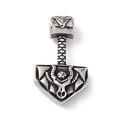 Antik Silber Farbe 304 Handpolieranhänger aus Edelstahl, Thor's hammer, Antik Silber Farbe, 37x22x7 mm, Bohrung: 5 mm