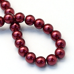 Dark Red Baking Painted Pearlized Glass Pearl Round Bead Strands, Brown, 6~7mm, Hole: 1mm, about 145pcs/strand, 31.4 inch
