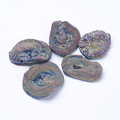 Coloré Électrode des billes d'agate druzy naturelles, pas de trous / non percés, nuggets, colorées, 26~52x25~40x5~17mm