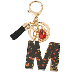 Letter M Resin Keychains, with Lobster Claw Clasps, Light Gold, Letter M, 100mm, Letter: 42.5x43x7.5mm