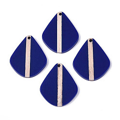 Полуночно-синий Кулоны из непрозрачной смолы и дерева, слеза, темно-синий, 32.5~33x27.3~27.9x3.5 мм, отверстие : 2 мм