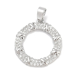 Платина Стойки обшивки латунные подвески, круглые подвески, с кубического циркония, долговечный, без свинца и без кадмия, платина, 19x17x2 мм, отверстие : 4x3 мм