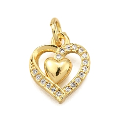 Настоящее золото 18K Латунные микро проложить кубического циркония подвески, сердце, стойки покрытие, долговечный, без свинца и без кадмия, с целью перехода в кольце, реальный 18 k позолоченный, 12.5x10.5x2.5 мм, отверстие : 3.4 мм