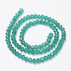 Sea Green Glass Beads Strands, Faceted, Rondelle, Sea Green, 3x2mm, Hole: 0.8mm, about 150~155pcs/strand, 15~16 inch(38~40cm)
