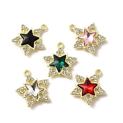 Золотой Подвески из сплава , с горным хрусталем и стеклом, без свинца, без кадмии и без никеля, стойки покрытие, звезда, разноцветные, золотые, 21x18.5x4.5 мм, отверстие : 1.8 мм