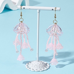 Pink Серьги-подвески из акрила и стеклянных бусин в виде медуз, с 304 нержавеющей стали серьги крючки, золотые, розовые, 78x23 мм