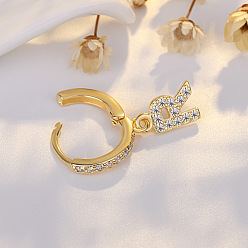 Letter R Латунные серьги-кольца из прозрачного кубического циркония, золотые, Буква R, 24x7 мм