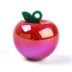 Красный Плакировка непрозрачных акриловых подвесок, яблочные прелести, переливающийся цвет, красные, 31x29.5x29.5 мм, отверстие : 3 мм