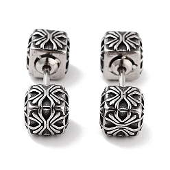 Antique Silver Textured Cube 316 Surgical Stainless Steel Stud Earrings, Ear False Plugs for Women Men, Antique Silver, 7x7mm