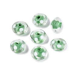 Medium Sea Green Handmade Lampwork Beads, Bead in Bead, Flying Saucer with Polka Dot, Medium Sea Green, 13~15x9~10.5mm, Hole: 0.8~1.8mm, about 50pcs/strand, 16.93~18.90 inch(43~48cm)