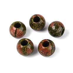 Unakite Natural Unakite European Beads, Smooth Round, Large Hole Beads, 12~12.5x10~11mm, Hole: 5mm
