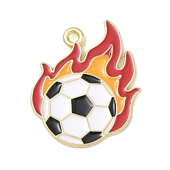Golden Alloy Enamel Pendants, Football with Flame Charms, Golden, 27x20x1mm, Hole: 1.6mm