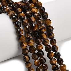 Тигровый глаз Природных тигровый глаз бисер нитей, граненые, круглые, 6 мм, отверстие : 0.9 мм, около 63~64 шт / нитка, 15.16~15.28'' (38.5~38.8 см)