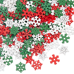 (52) Непрозрачная лаванда 2 пакетики с рождественскими деревянными кабошонами, снежинка, разноцветные, 19~20x17.5~19x2 мм, 100 шт / пакет