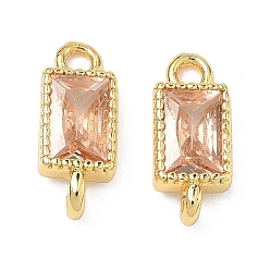Темный Лосось Прямоугольные подвески-коннекторы из латуни с инкрустацией кубическим цирконием, золотые, стойки покрытие, без кадмия и без свинца, долговечный, темный лосось, 12.5x5x2 мм, отверстия : 1.4 mm и 1.6 мм