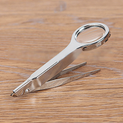 Edelstahl Farbe Pinzette Edelstahlclip Lupe, Handheld Wartung Inspektion Beobachtung Lupe, Edelstahl Farbe, 9.7x3x1 cm, Vergrößerung: 10 x
