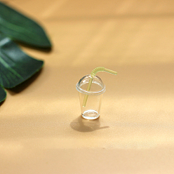 Light Green Mini Resin Blank Beverage Cup, with Dome Lid & Straw, for Dollhouse Accessories, Pretending Prop Decorations, Light Green, 9~14x21mm