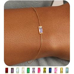 лаванда Июньский камень латунные прямоугольные звенья браслеты с паве из кубического циркония, браслеты-цепочки для женщин, лаванда, 6-3/4 дюйм (17 см)