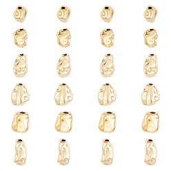 Настоящее золото 18K 24 шт 6 стили латунные бусины, самородки, реальный 18 k позолоченный, 6.5~9.5x4.5~7.5x3.5~4.5 мм, отверстие : 1~1.5 мм, 4 шт / стиль