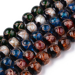Mixed Color Handmade Gold Sand Lampwork Beads, Round with Infinity Pattern, Mixed Color, 16x15~16mm, Hole: 2mm, about 25pcs/strand, 14.76 inch(37.5cm)