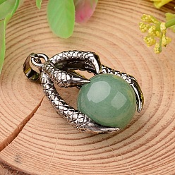 Зеленый Авантюрин Естественный зеленый авантюрин подвески, с латунной фурнитурой античного бронзового тона, коготь с круглым шаром, 34.5x23x16 мм, отверстие : 5x7 мм