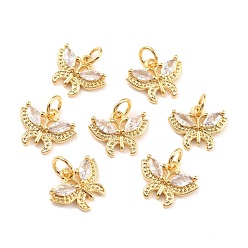 Прозрачный Настоящие 18 k позолоченные латунные подвески из микропаве из циркония, без кадмия, без никеля и без свинца, бабочка, прозрачные, 10.5x13.5x2.5 мм, Перейти кольцо: 5x1 мм, внутренний диаметр: 3.5 мм