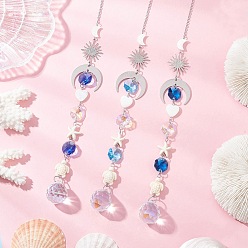 (52) Непрозрачная лаванда Стеклянные круглые и восьмиугольные бусины подвесные ловцы солнца, с бусинами из нержавеющей стали в виде луны, солнца и синтетической бирюзы в виде морской звезды и черепахи, для наружного и садового декора, разноцветные, 310~320 мм, 3 шт / комплект