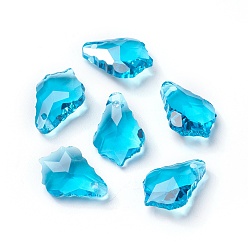 Deep Sky Blue Faceted Glass Pendants, Leaf, Deep Sky Blue, 16x11x6mm, Hole: 1.5mm