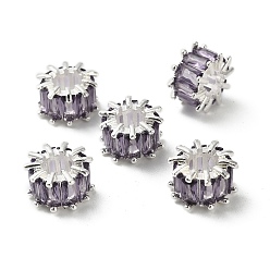 Фиолетовый Латунные микро проложить кубического циркония бусы, колонка, 925 серебро покрытием, фиолетовые, 10.5x6.5 мм, отверстие : 5 мм