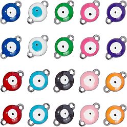 Mixed Color 304 Stainless Steel Enamel Links Connectors, Flat Round with Evil Eye, Mixed Color, 12x8x4mm, Hole: 1.4mm, 10 colors, 10pcs/color, 100pcs/box