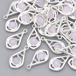 Lavender Blush Faceted Glass Pendants, with Eco-Friendly Alloy Open Back Settings, Nickel Free, Teardrop, Silver Color Plated, Lavender Blush, 21x11x3.5mm, Hole: 1.6mm